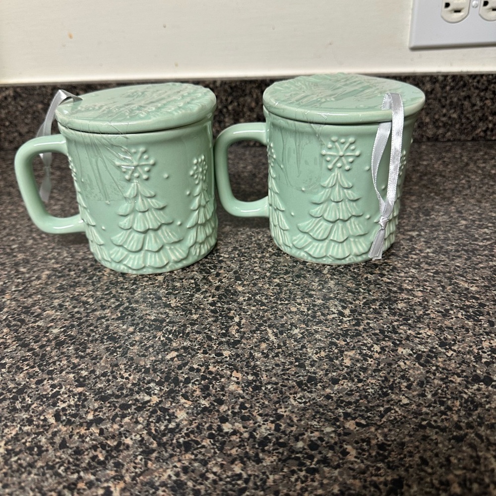 Temp-tations By Tara Green Holiday Tree Mug With Lid Coaster Ornament Set 16 Oz